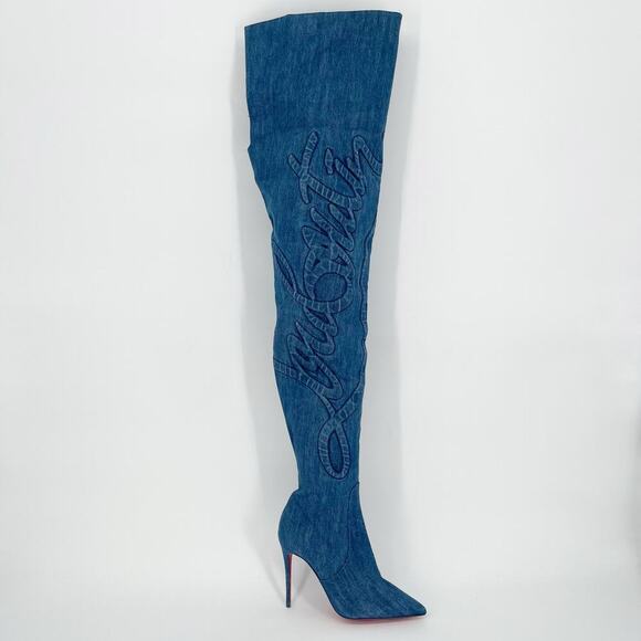 Christian Louboutin Denim Kate Botta Alta Loubijeans Over the Knee Boot EU 37.5 - Picture 4 of 16